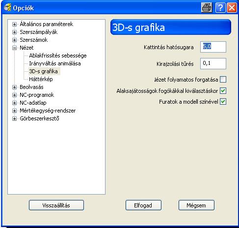A Nézet folyamatos forgatása az Eszköz menü Általános opciók menüpontjából megnyíló táblázat Nézet sorának 3D-s grafika oldalán kapcsolható ki be.