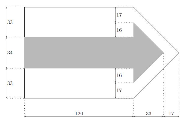 Egyenesen felfelé mutató nyíl esetén azonban a sáv vízszintes marad és az általános nyílforma B.3. Kereszt jelzés és B.4.