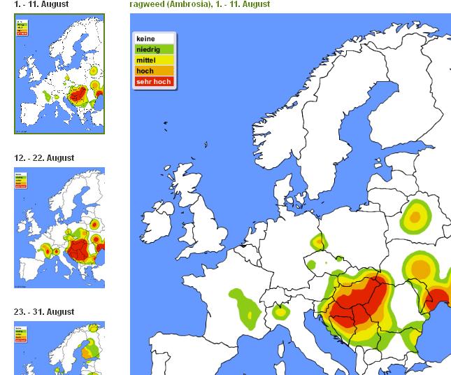 PPRR: technikai háttér A fejlesztésben elért jelenlegi állapot: - A Parlagfű Pollen Riasztási Rendszer egy nagy részletességű interpolációs térkép, pollenkoncentráció adatokkal dolgozik.