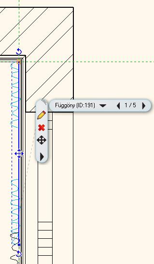 függöny alaprajzi megjelenítésére (1). A kijelölt függöny ciánkék.