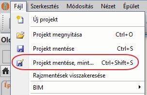 Válassza a File/Projekt mentése mint /Projekt mentése