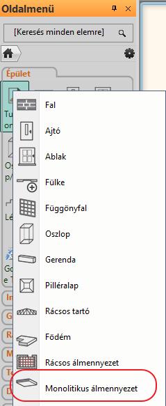 Az álmennyezet paraméterei A Monolitikus álmennyezet paramétereinek beállítása: Oldalmenü- Épület Tulajdonságok