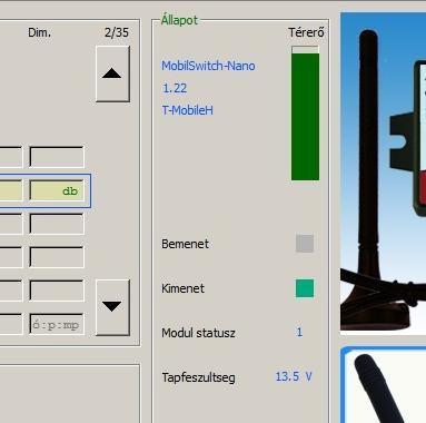 Az eszközt csatlakoztatva a szoftver felismeri a modul típusát, melynek képe megjelenik a szoftverben a monitoron is. A hálózatra felcsatlakozott modul állapota, a kimenet, a GSM térerő, stb.