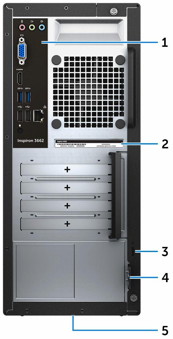 Hátul 1 Hátsó panel Csatlakoztassa az USB-, audio-, video- és egyéb eszközöket.