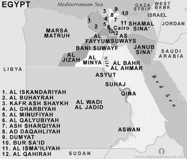 Egyiptom közigazgatási rendszere Forrás: http://www.mapsopensource.