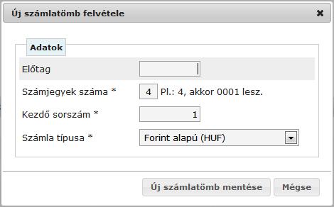 Díjcsomag III. használata esetén több számlatömböt használhat a felhasználó, amelyeket maga állíthat elő.