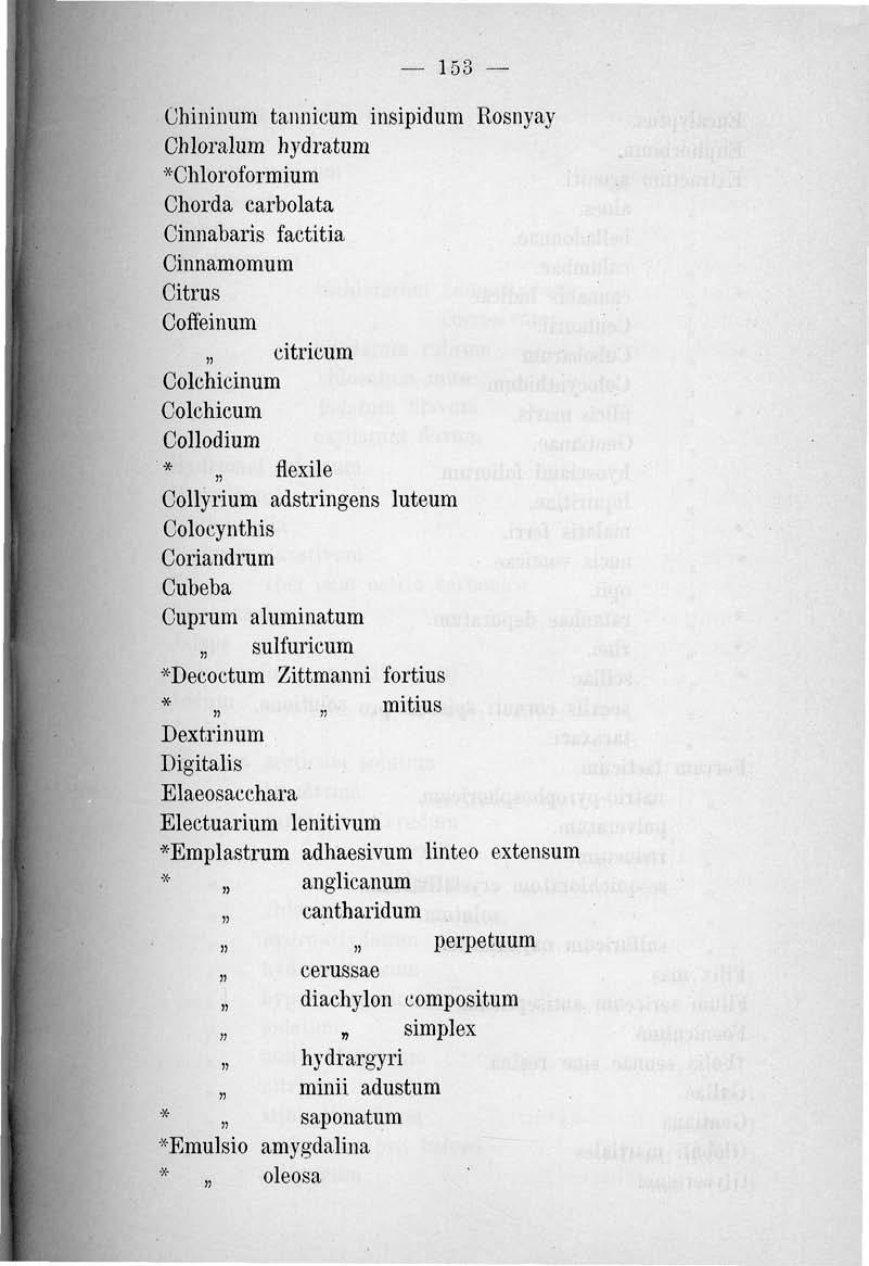 153 Cbininum taimicum insipidum Rosnyay Chloralum hydratum *Chlorof'ormium Chorda carbolata Cinnabaris factítia Cinnamomum Citrus Coff'einum citricum Colchicinum Colchicum Collodium * flexile