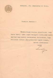 Kolosváry-Borcsa Mihály, vitéz (1896-1946) a miniszterelnökség sajtóosztályának miniszteri tanácsosa által saját kezűleg aláírt, gépelt levél.
