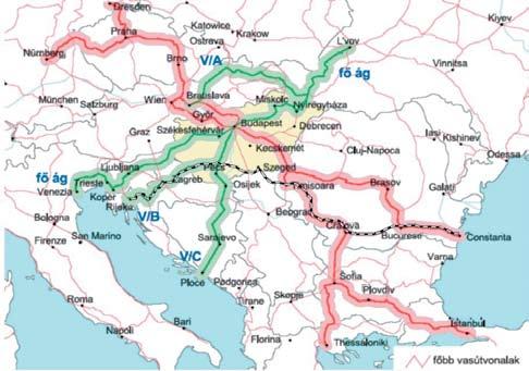Európai Duna RÉGIÓ Stratégia Kormányzat A transzbalkáni vasút a Helsinki-folyosókhoz való közvetlen kapcsolódás révén a folyosók nagyvárosainak (a végpontokon Hamburggal, Kijevvel, Isztambullal,