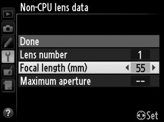 A fényképezőgép maximum kilenc nem-cpu objektív adatait tudja tárolni.