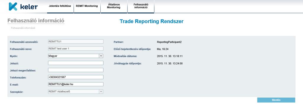 A felhasználó a saját adatainak részleges módosítását (pl. jelszó, telefonszám, E-mail) végezheti el, de rendszer adminisztrációs funkció módosítására nem jogosult.