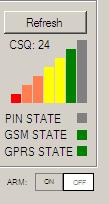 Idővel a PIN/GSM/GPRS státusz és térerősség (CSQ) értékek beérkeznek, amit rövidesen, a frissülő grafikon színekkel és értékekkel jelez.