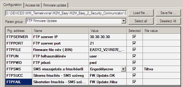 Az FTPSERVER paraméterhez az ftp szerver IP-címét tudja megadni. Az FTPPORT a szerver port száma (alapértelmezés szerint az egyetemes port száma a 21-es). Az FTPFILE paraméterhez, a.