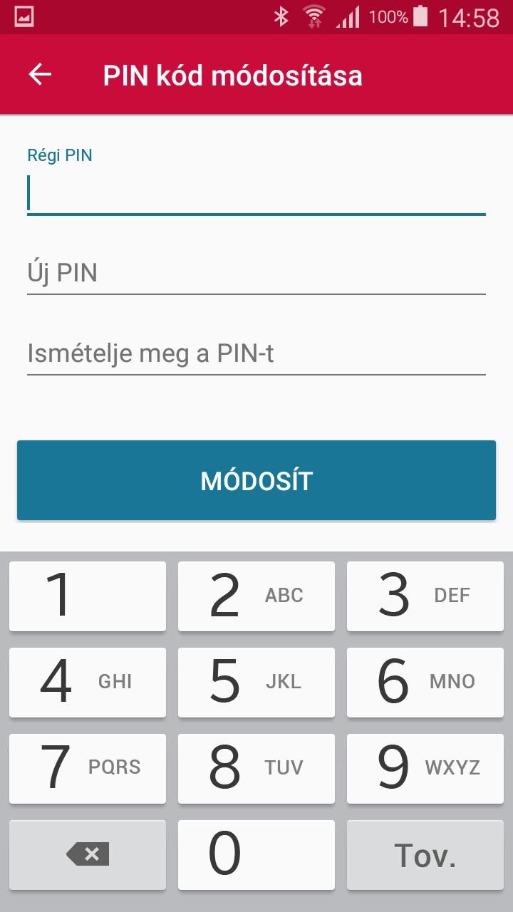 Mobil PIN-kód módosítása A PIN kód módosítása menüpont kiválasztását követően megjelenik egy új ablak, ahol meg kell adni az