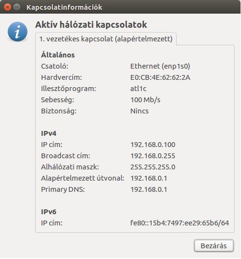 Mérési feladatok 1. A router konfigurálásához nézze meg az alapértelmezett átjáró(útvonal) IP címét. ( ikonra kattintva, majd Kapcsolatinformációk) 2.