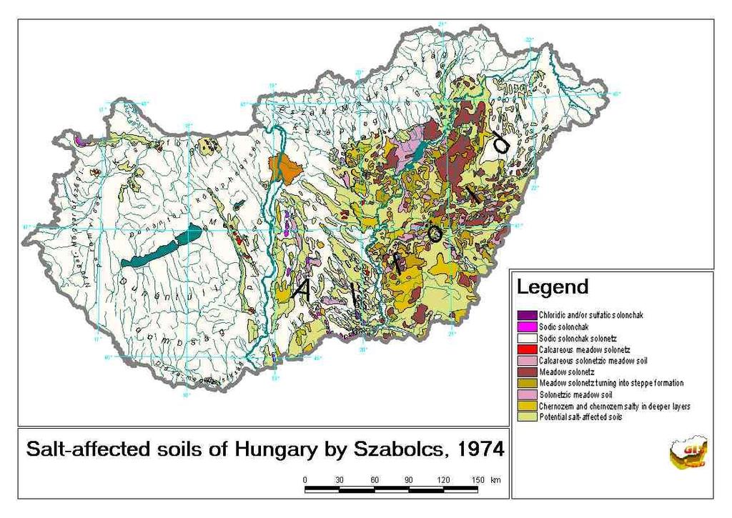 Szikes talajok Magyarországon (Szabolcs,1974) Kloridos/szulfátos szoloncsák Szódás szoloncsák Szódás szoloncsákszolonyec Meszes réti