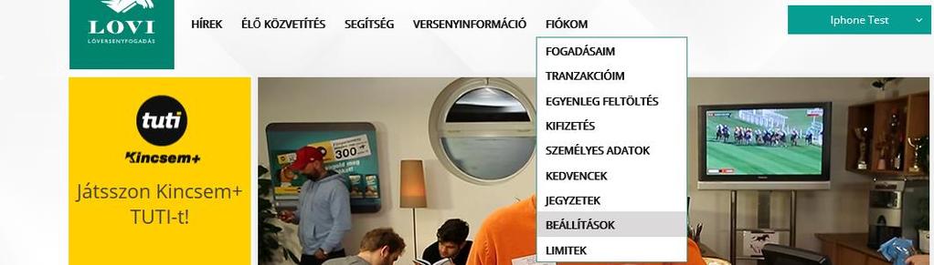 Beállítások menüpont E menüpontban megtekintheti és módosíthatja az Ön által a regisztráció során megadott beállításait.