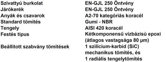 mechanikus tömítéssel és 1 (egy) radiális