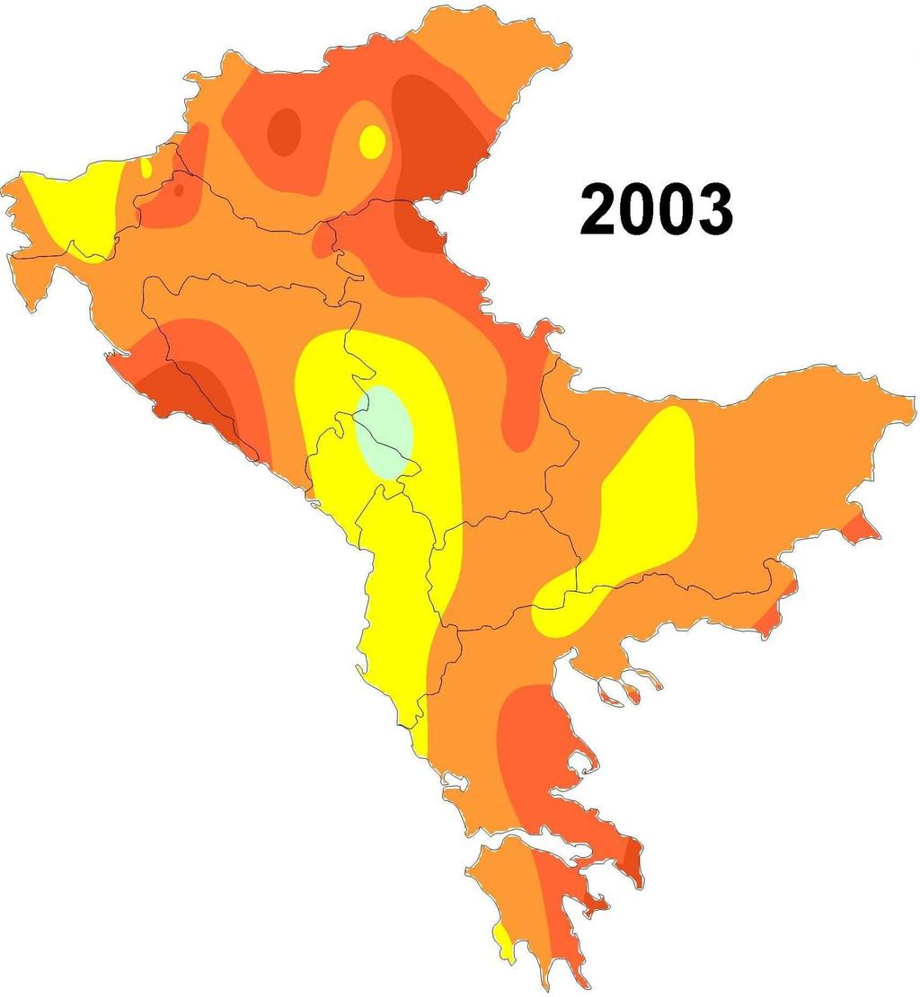 Ezekre az évekre 63 állomás adatainak felhasználásával megszerkesztettük a délkelet európai (SEE) területi eloszlását szemléltetı térképet. Ezeket a 2. ábrán mutatjuk be.