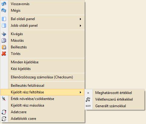 Buffer szerkesztőben található környezetérzékeny Menü A környezetérzékeny menüt a buffer szerkesztőben való jobb egérgombbal való kattintással lehet előhozni.