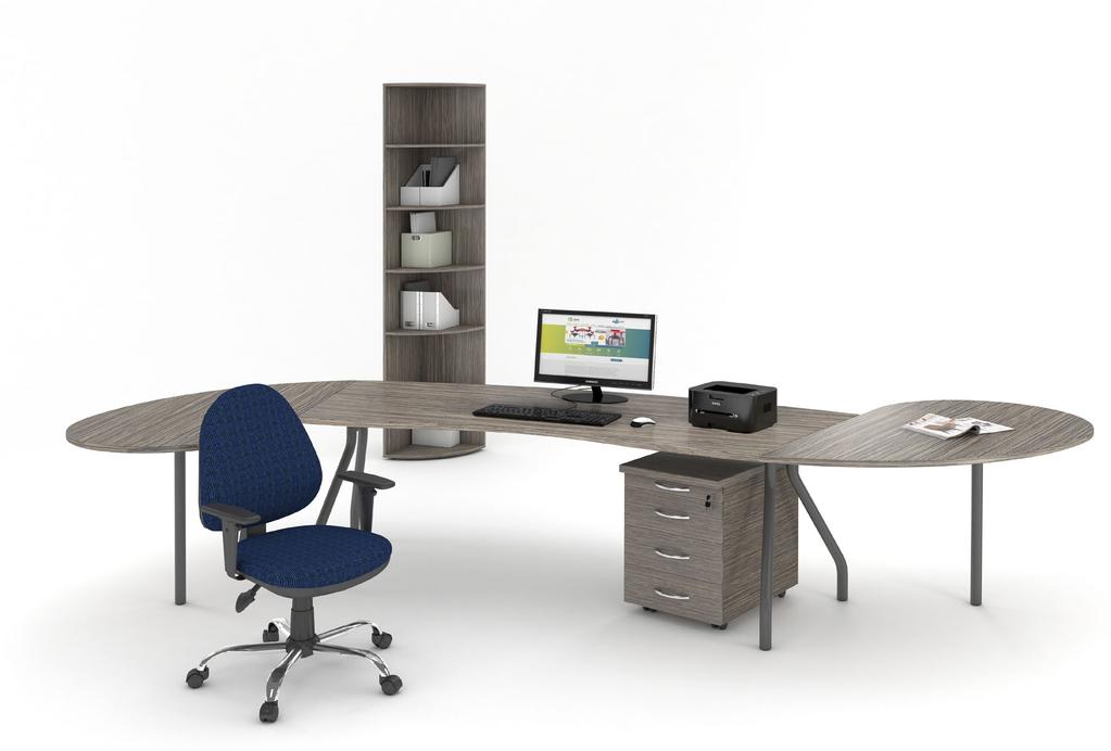 02 Stark irodabútor asztalok Stark irodabútorunk markáns és stabil formavilága erőt sugároz használójának. Az asztallapok 25 mm vastag faforgácslapok.