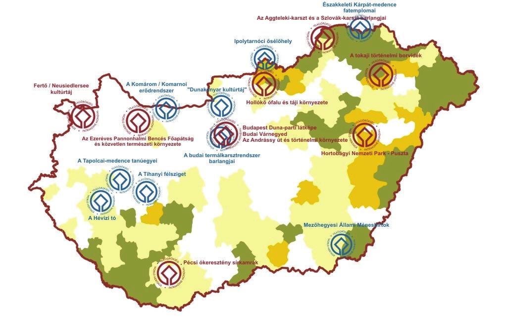 1. térkép: Magyarországi világörökségi helyszínek 34 Adatok forrása: www.vilagorokseg.hu, szerkesztette a Budai és Barta Kft.