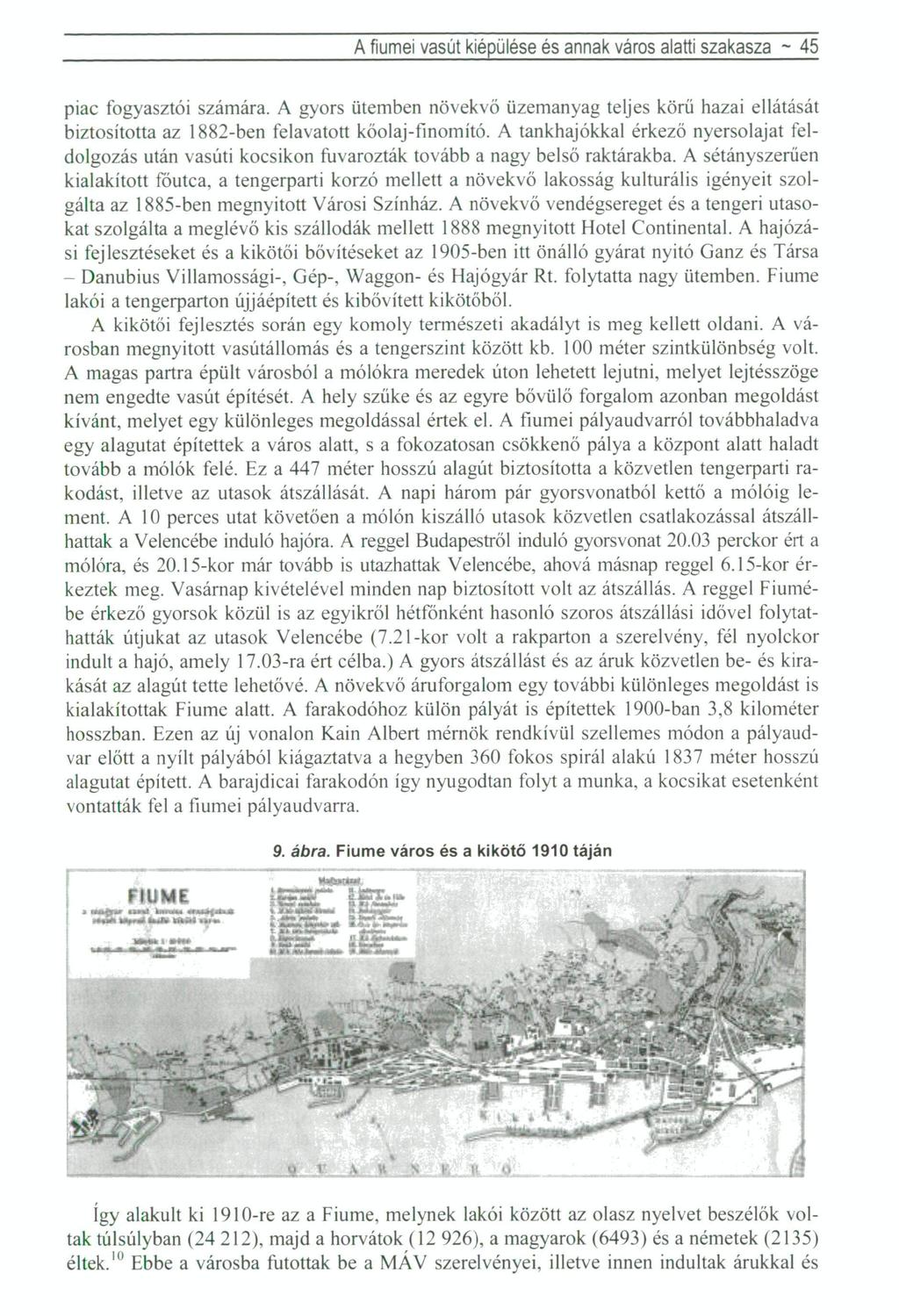 A fiumei vasút kiépülése és annak város alatti szakasza ~ 45 piac fogyasztói számára.