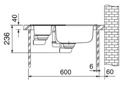 szekrényméret: 600 mm 0001200250 ETN 611/58 Nemesacél mosogató 6/ -os műanyag dugós, matt