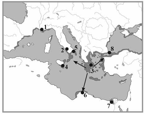 11. AZ ÓKORI GÖRÖGORSZÁG II. AZ ARCHAIKUS KOR 1.a irányok: Ny, D, K 1.b 1. Massilia Marseille; 2. Neapolis Nápoly; 3. Megara Mégara; 4. Syrakusae Siracusa; 5. Tarentum Taranto; 6.