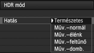 A <5> tárcsa forgatásával válassza ki a [w] elemet, majd nyomja meg a <0> gombot. Megjelenik a HDR mód beállító képernyője. Adja meg a [Din. tart. beáll.] értékét.