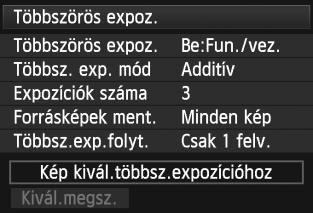 P Többszörös expozíción Többszörös expozícióval készült képek egyesítése kártyára mentett képpel A kártyára rögzített képek közül is választhat egyet a végső képet alkotó képek első egyszeres