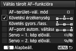 82: Egyéni vezérlőbeállítások : AF-stop Az ehhez a funkcióhoz hozzárendelt gomb lenyomva tartásakor az automatikus élességállítás leáll.