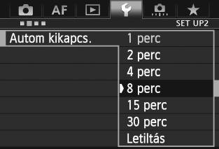 Előkészítő lépések 3 Kikapcsolás ideje/automatikus kikapcsolás beállítása A fényképezőgép energiatakarékossági okokból automatikusan kikapcsol, ha meghatározott ideig nem hajt végre semmilyen