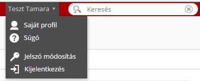 4 PROFIL A felső menüsr jbb ldalán megjelenik a bejelentkezett felhasználó neve, melyre kattintva elérhetőek a prfiljáhz kapcslódó lehetőségek, melyek a következők: Saját prfil Súgó Jelszó módsítása