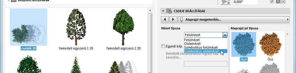 ban a beállításainál az Alaprajzi megjelenítés panelen a Nézet típusa mellett kiválasztható Szimbolikus felülnézet és Szimbolikus oldalnézet,