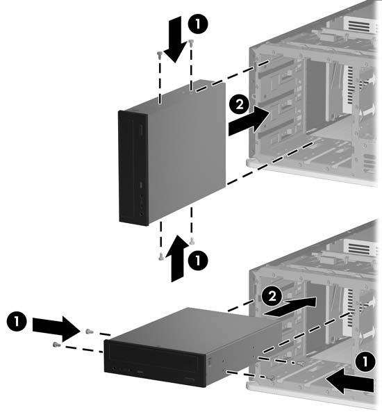 7. Helyezzen két tartócsavart a meghajtó mindkét oldalára, az alsó nyílásokba (1).