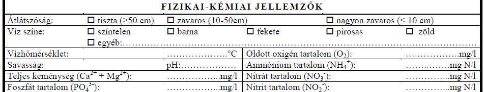Amennyiben egyes fizikai-kémiai tényezők meghatározására nincs lehetőségünk, azt hagyjuk ki, hiszen ezek csak az ökológiai vizsgálatot kiegészítő eredmények.