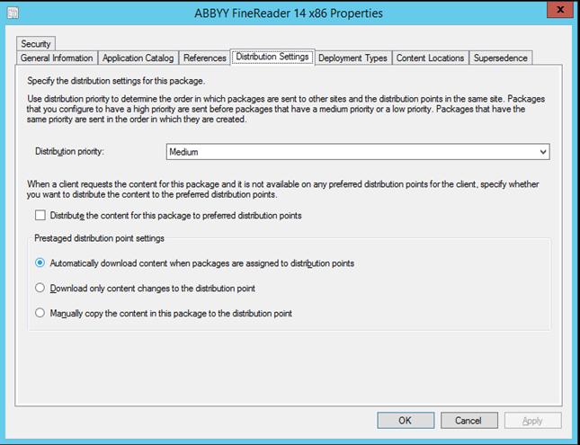 9. Ajánlott beállítások: A Deployment Types (Központi telepítési típusok) lapon válassza ki az ABBYY FineReader 14 Windows telepítőt, majd kattintson a Edit (Szerkesztés) lehetőségre.