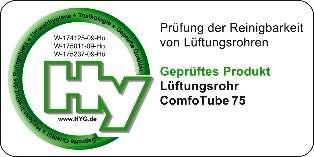 Rendszerelemek: légcsatornák Comfotube 75 (75 mm) 30 m 3 /h 2,8 m/s Comfotube 90 (90 mm) 45 m 3 /h 2,8 m/s légcsatornák PE-HD műanyag cső, kívül bordás, belül sima Minimális hajlítási sugár: 1 D (!