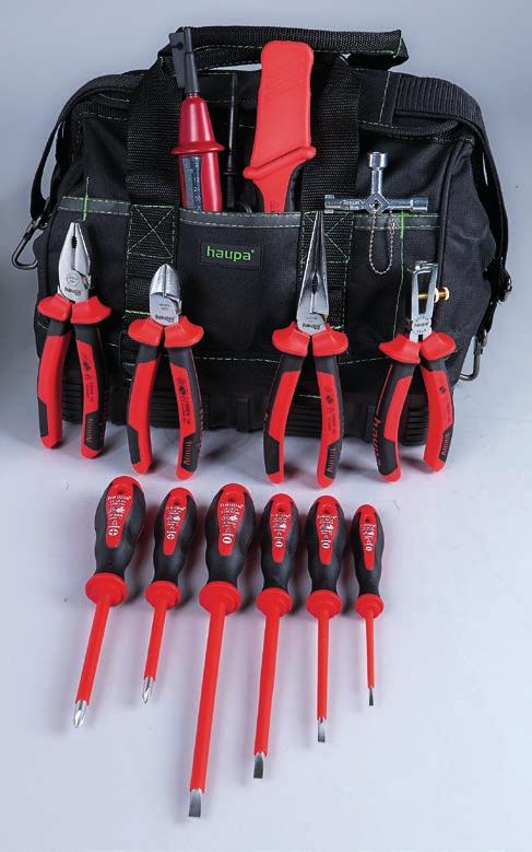 ToolBag ToolBag XL ToolBag HAUPA ToolBag 1000 V Szerszámtáska szakmunkástanulóknak, külső és belső zsebekkel, a fenékrész gumival erősített. 13 szerszámot tartalmaz.