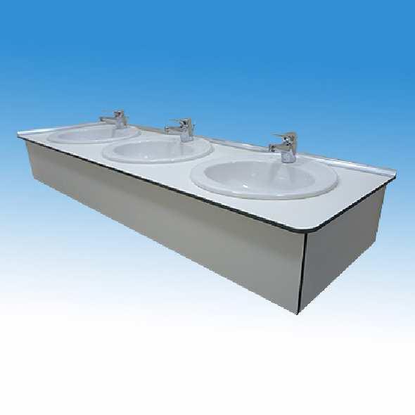 BKMP1420511 Műgyanta mosdópult, 1600x600x12mm, 2db porcelán medencével,alap színben,belátásgátlóval, vízvetővel, falközbe
