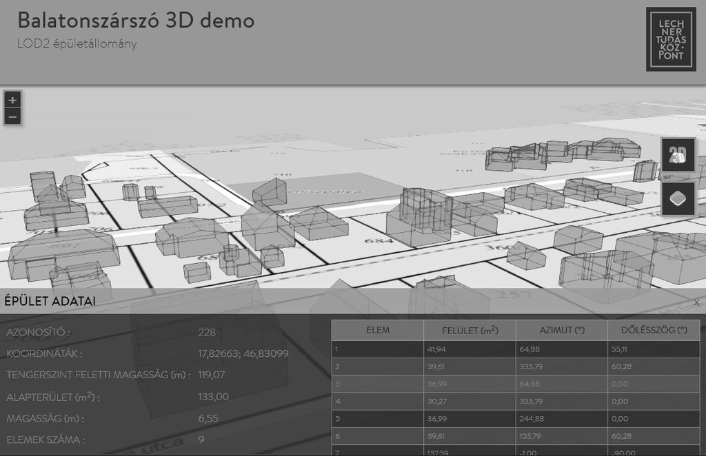 Végül a pilot projekt 3D megjelenítése Cesium és Open Layers 3