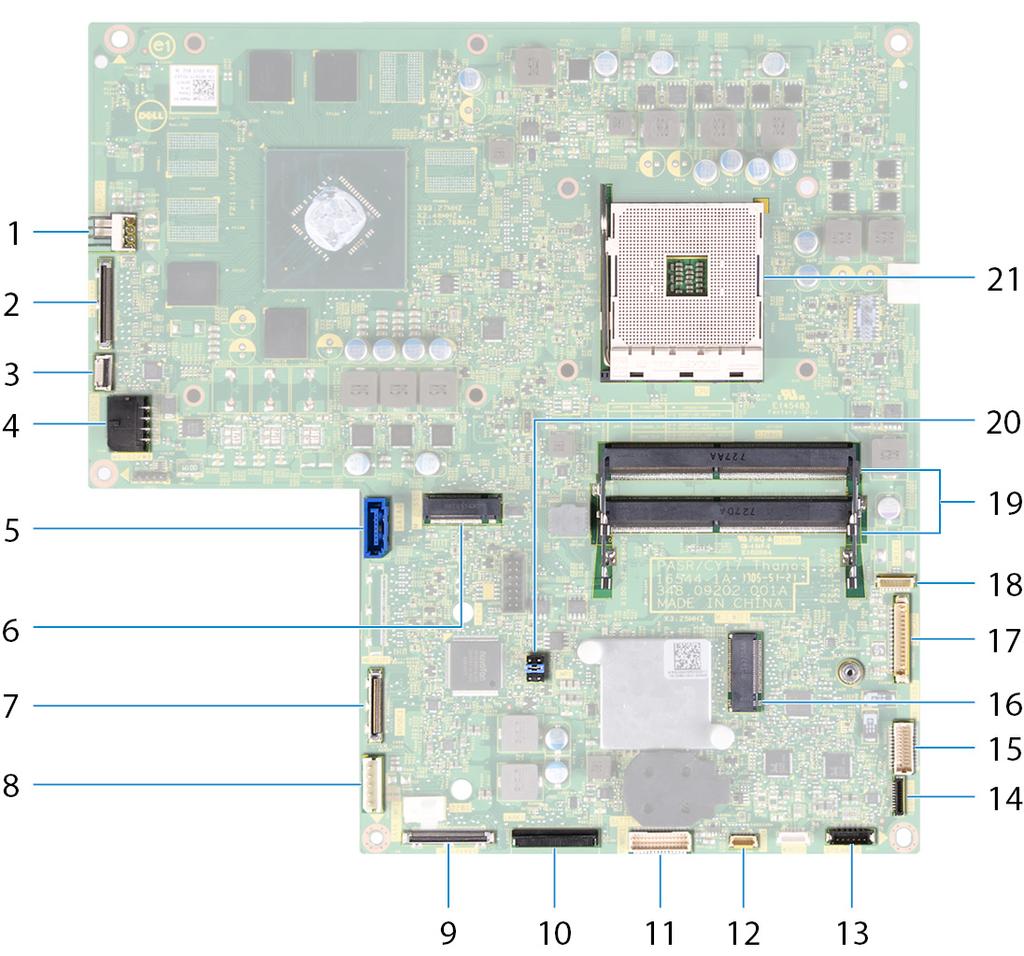 5 Középső keret 6 Bekapcsológomb-panel 7 Hangszóró 8 I/O keret 9 Kameraszerelvény 10 SSD-meghajtó 11 Gombelemszerelvény 12 Vezeték nélküli kártya 13 Oldalsó I/O-panel 14 Médiakártya-olvasó 15 Memória