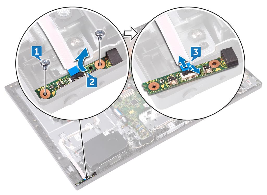 3 Oldja ki a reteszt, ezzel leválasztva a bekapcsológomb-panel kábelét (0SDC1) a bekapcsológomb-panelen lévő