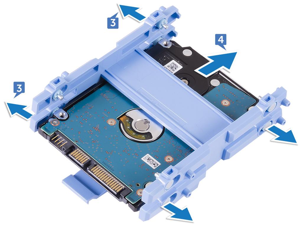 A HDD/SSD beszerelése MEGJEGYZÉS: A felső bővítőhelyre szerelt meghajtó az elsődleges meghajtó. Amennyiben csak egyetlen meghajtója van, akkor szerelje azt a felső bővítőhelyre.