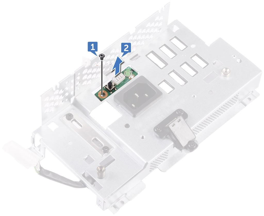 5 Távolítsa el a csavart, amely a tápegység diagnosztikai gombját és a jelzőlámpapanelt az I/O-panel keretéhez rögzíti [1].