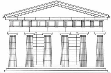 Az ókori görög és római templomokhoz hasonló szimmetrikus, egyszerű homlokzat. Az egyszerű, vakolt falakat csak falpillérek, antik stílusú (főleg korinthoszi) oszlopok és párkányok tagolják.