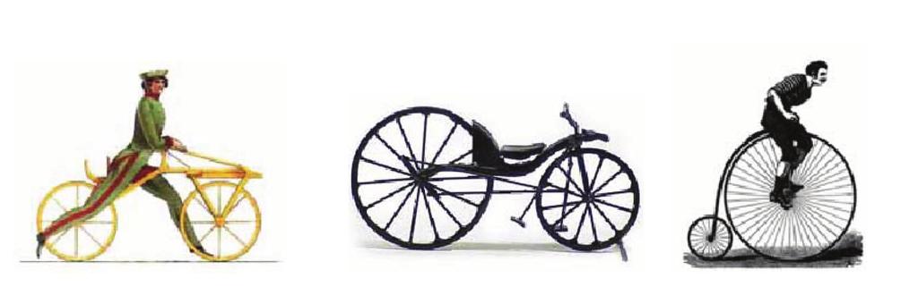 Futógép és csontrázó 17 Az olvasmány szövege Futógép és csontrázó Két kerék, kormány, párnázott ülés. Ez volt az első bicikli. Fából készült, pedálja nem volt. A biciklista lábbal lökte magát előre.
