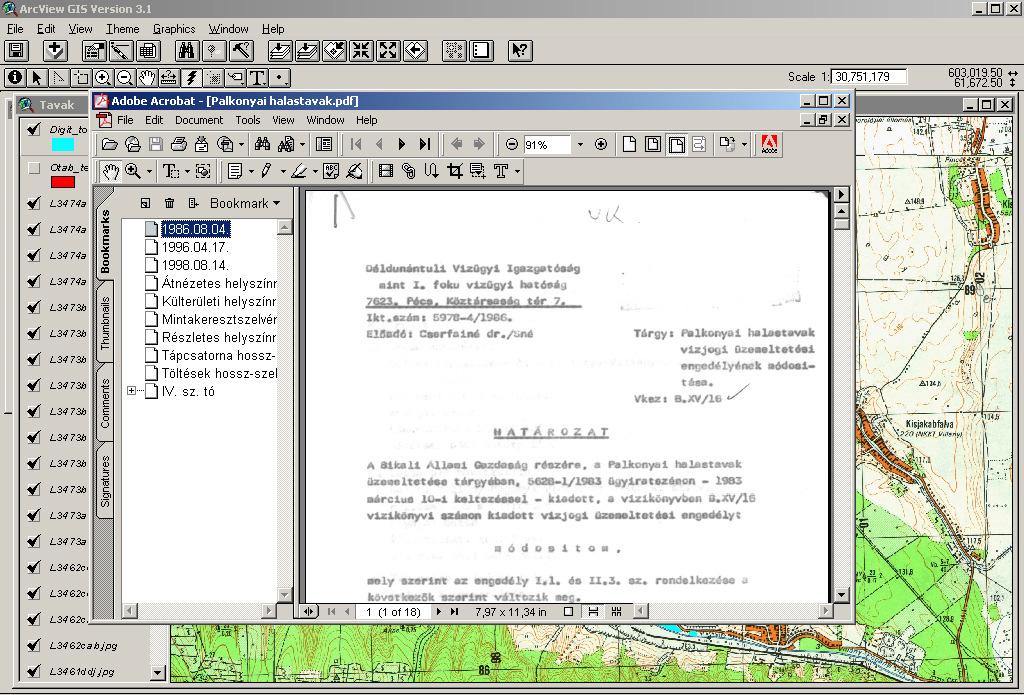 Hot Link kapcsolat ArcView 3.xx térinformatikai rendszerben egy Adobe Acrobat pdf állománnyal.