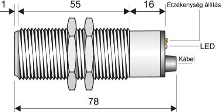 Kapacitív érzékelők (M30x1,5 - Ø30mm) Hengeres, menetes, egyenfeszültségű érzékelők 30mm átmérő Vezetékes, beépíthető típus Vezetékes, 4 vez.